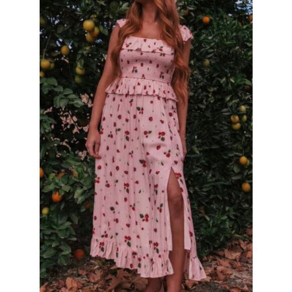 JessaKae Dresses & Skirts - JessaKae Berry Brunch Romantic Summer Strawberry Ruffle Dress Size Small